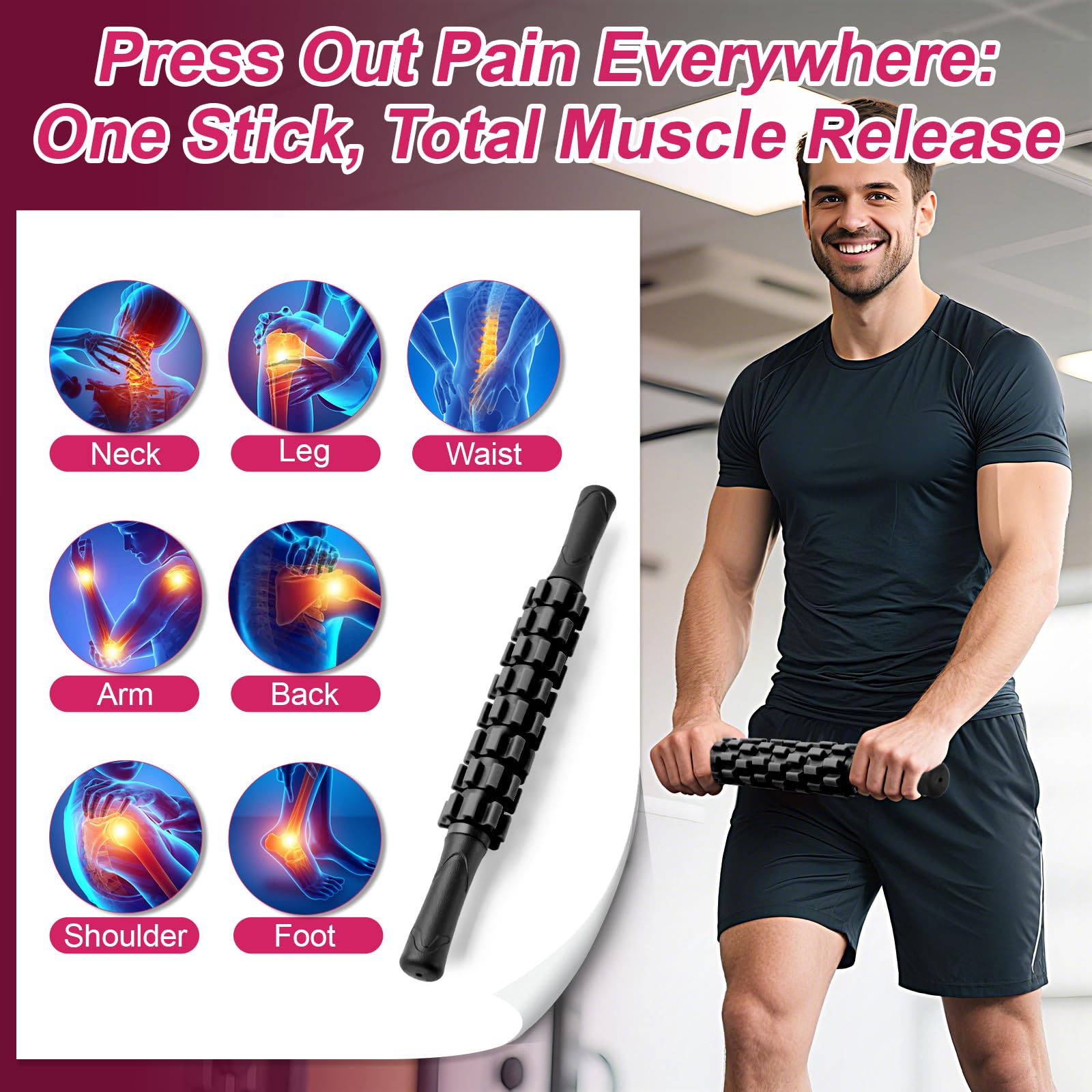 ZanLLW Muscle Roller Stick, Muscle Roller, Liposuction Massage Roller for Lymphatic Drainage, Massager Stick for Relief Muscle Soreness, Trigger Points, Help Exercise Runner Legs, Back Recovery