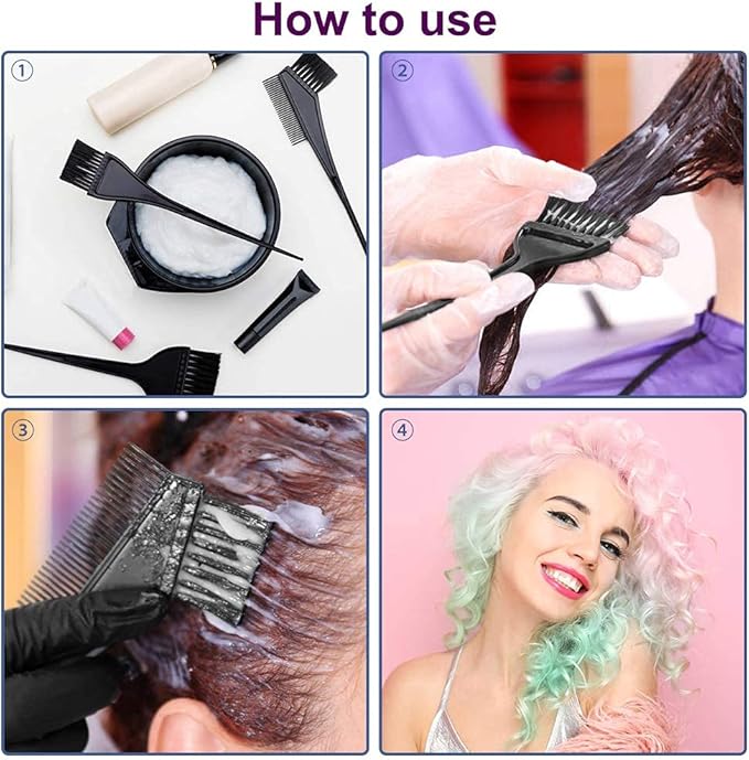 MOONMINI Hair Dye Color Brush and Bowl Set, Color Bowl Brushes Tool Mixing Bowl Kit Tint Comb for Hair Tint Dying Coloring Applicator (Black)