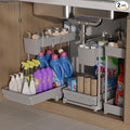 Sevenblue 3 Pack Multi-Purpose Pull-Out Storage Organizers, 2-Tier L-Shaped Under Sink/Cabinet Organizers and Storage for Bathroom & Kitchen,Grey,14.85 Inch