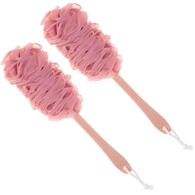 Arswin Back Scrubber for Shower, Loofah Long Handle Bath Body Brush, Soft Nylon Mesh Sponge On a Stick for Shower Men Women Kids Elderly, Exfoliating Scrub Cleaning Luffa for All Kinds of Skin(Pink)