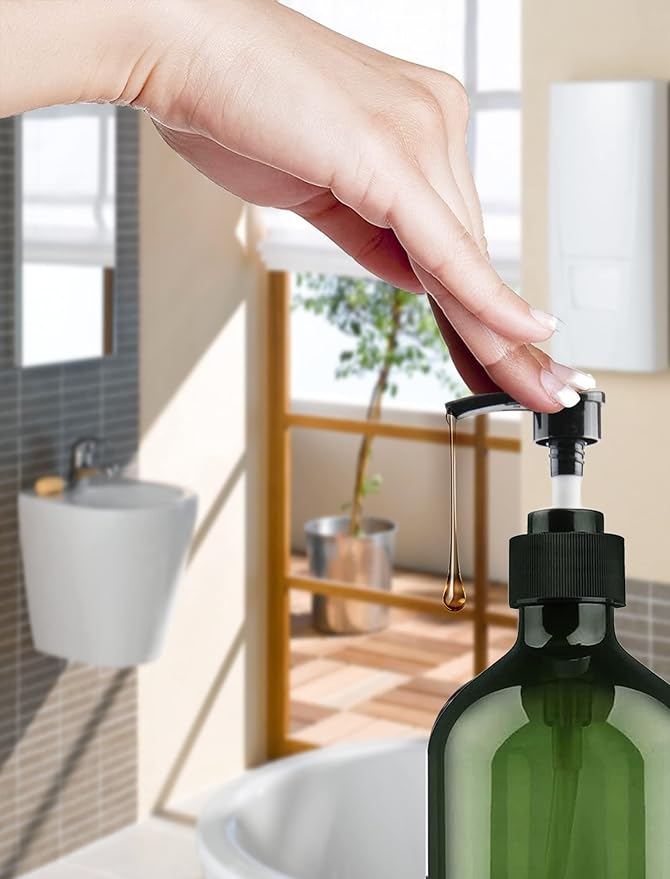 Empty Plastic Bottles with Pump Dispenser, 500ml/16.9oz (Green, 6 Pack)