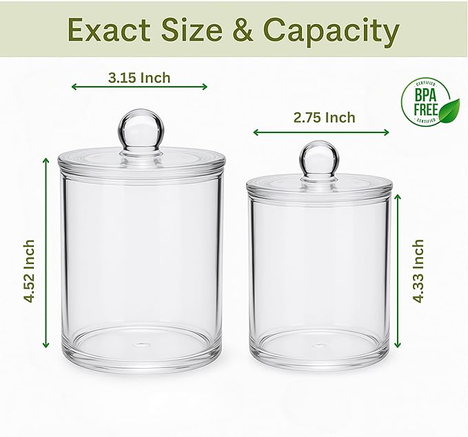 Havenity Acrylic Qtip Holder Bathroom Set, Bathroom Containers with Lids, Clear Plastic Apothecary Jars, Q Tip Holder Bathroom Set, Cotton Swab Holder, Cotton Ball Holder (Pack of 4)