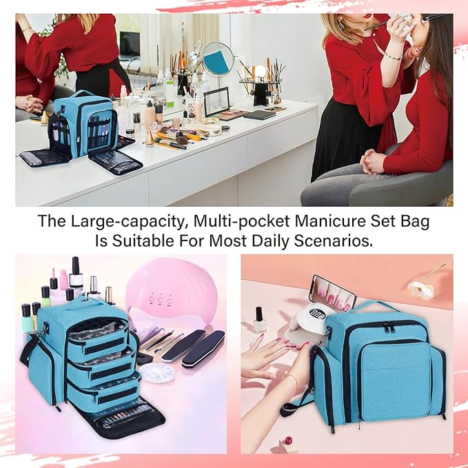 UOZL Nail Polish Organizer Case Hold 90 Bottles with 3 Detachable Bag,Green