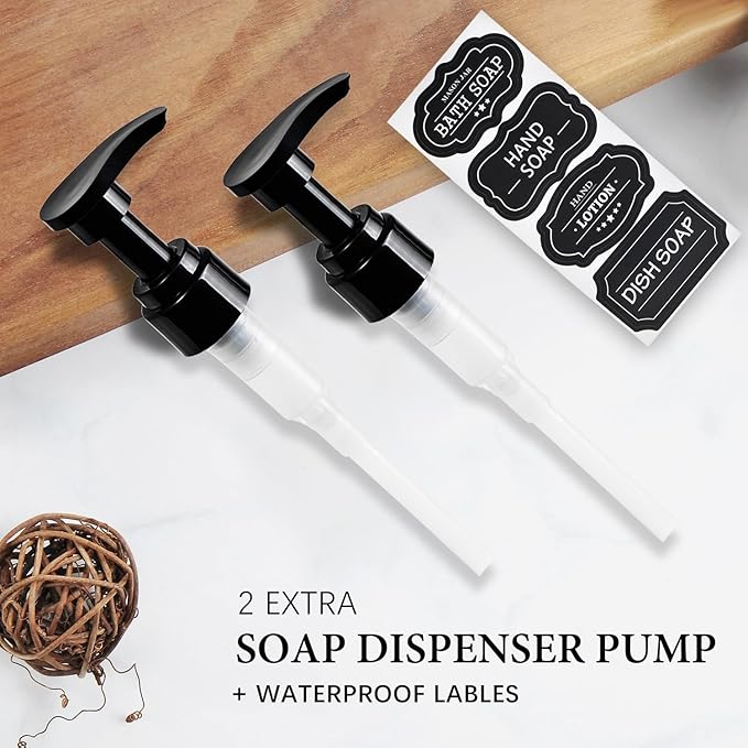 Amolliar Plastic Mason Jar Soap Dispenser with Pump Lid,16OZ Refillable Hand Soap Dispenser Set with Cute Lables, Farmhouse Decor for Kitchen Bathroom, Liquid Soap, Dish Soap (2 Pack, Black)