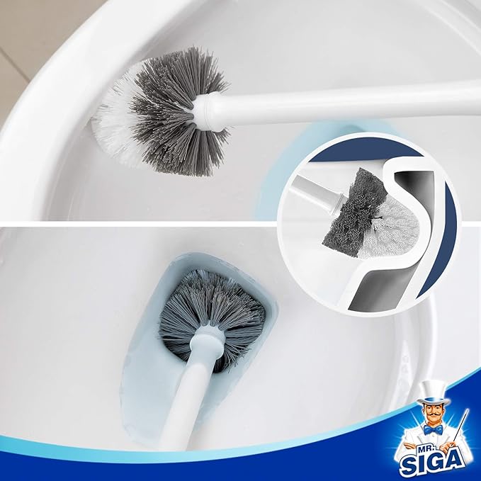 MR.SIGA Toilet Bowl Brush and Holder, Sturdy Long Handle, White, 1 Pack