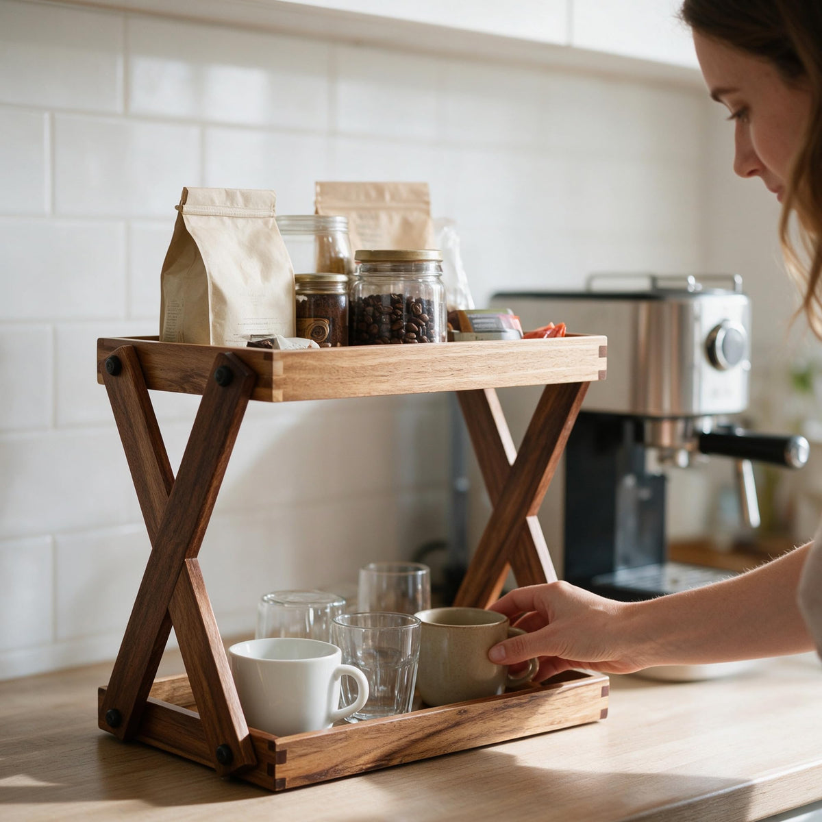 2 Tier Wood Countertop Organizer Shelf for Kitchen Bathroom Spice Storage