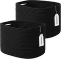 Cotton Rope Storage Basket, 15x10x9 Inches, Woven Basket for Shelves, Clothes, Towels, Books, and Laundry, Black (2 Pack)