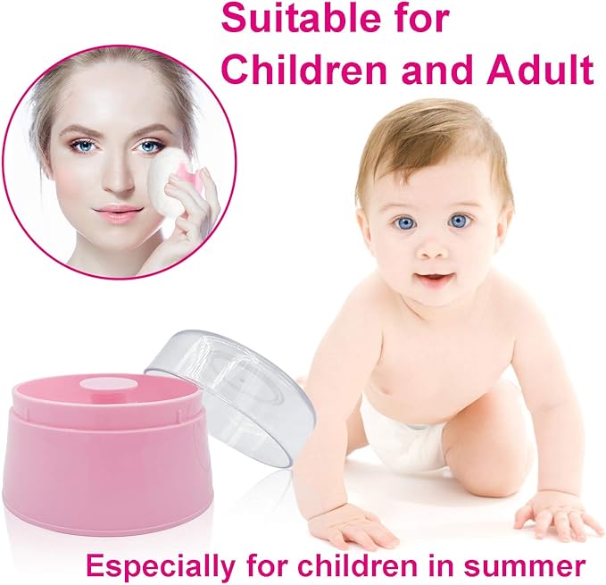 BPA Free Baby Powder Puff Box, Large 2.8" Fluffy Body After-Bath Powder Case, Baby Care Face/Body Villus Powder Puff Container, Makeup Cosmetic Talcum Powder Container with Hand Holder (Pink)