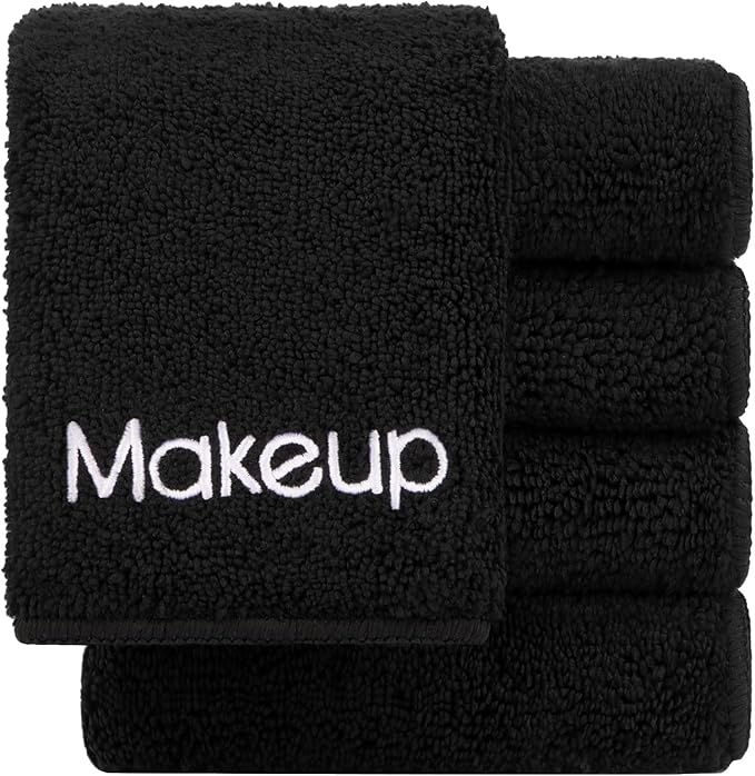 GLIMGLINT Makeup Remover Wash Cloths 5 Pack – Soft Black Makeup Towels, Facial Cleansing Washcloths for Face, Hand and Make Up, Microfiber Face Towels, 13 x 13 in