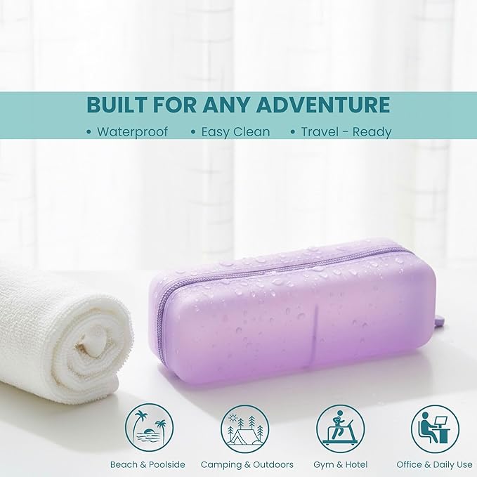 Cotton Pad Swab Travel Case, 2-in-1 Waterproof Organizer, VISFRESH (Purple)
