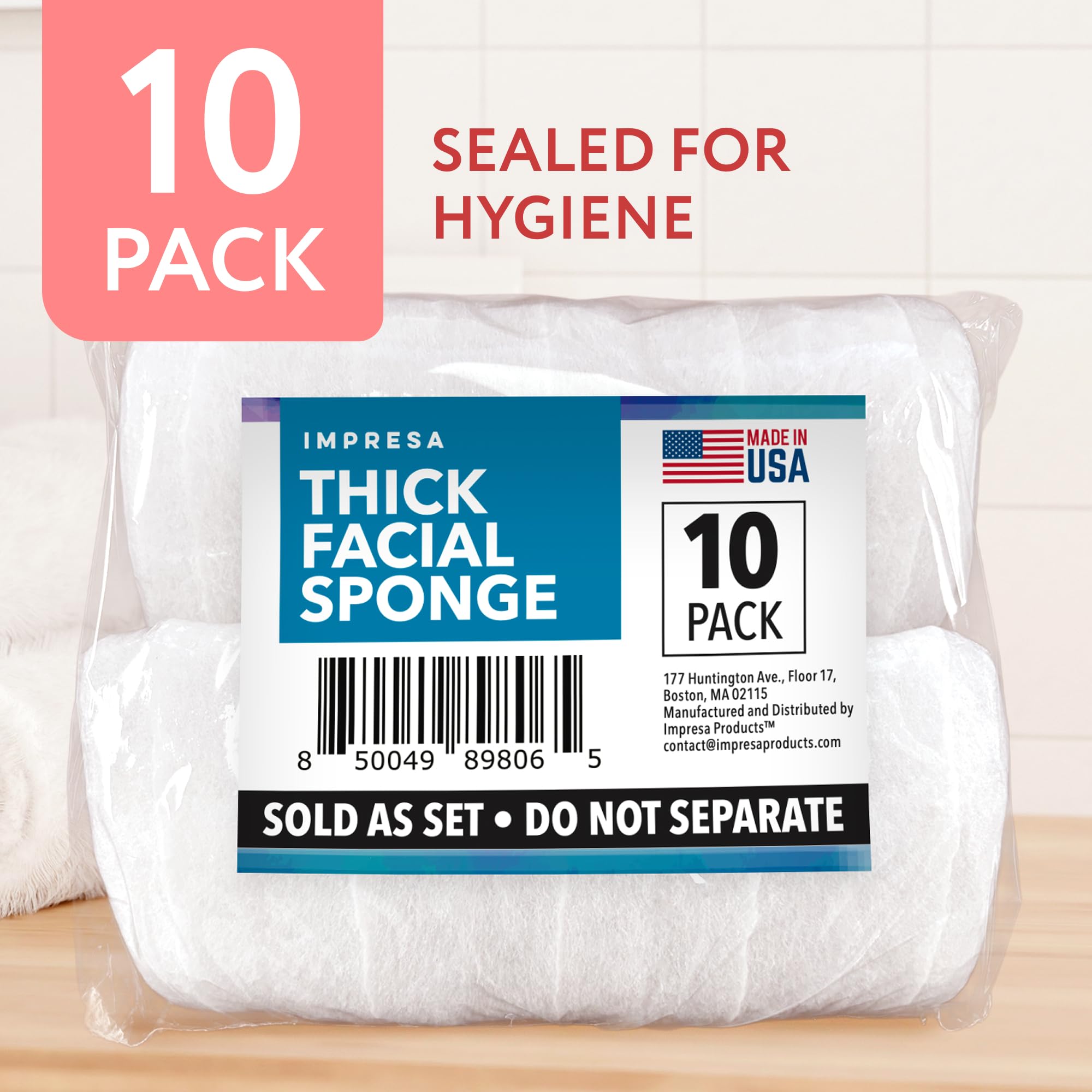 IMPRESA Facial Sponge - Daily Deep Cleansing Face Scrubber - Gentle Exfoliating Pads for Dead Skin Removal - Reusable Face Scrub Pads for Normal to Oily Skin (White, Thick)