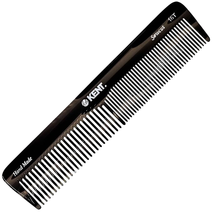 Kent 16T Tortoiseshell and Graphite, Fine and Wide Tooth for Daily Grooming, Handmade Styling Comb for All Hair Types, Wet and Dry Hair Detangling Comb, Saw Cut Hand Polished, Made in England