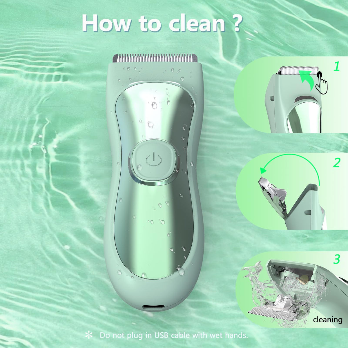 LAJCAEN Body Hair Trimmer with Ceramic Blade, Multipurpose Hair Trimmer with 3 Guide Combs for Boby Hair/Hair/Beard, Wet & Dry, Travel Lock, for Family Woman & Man, Green