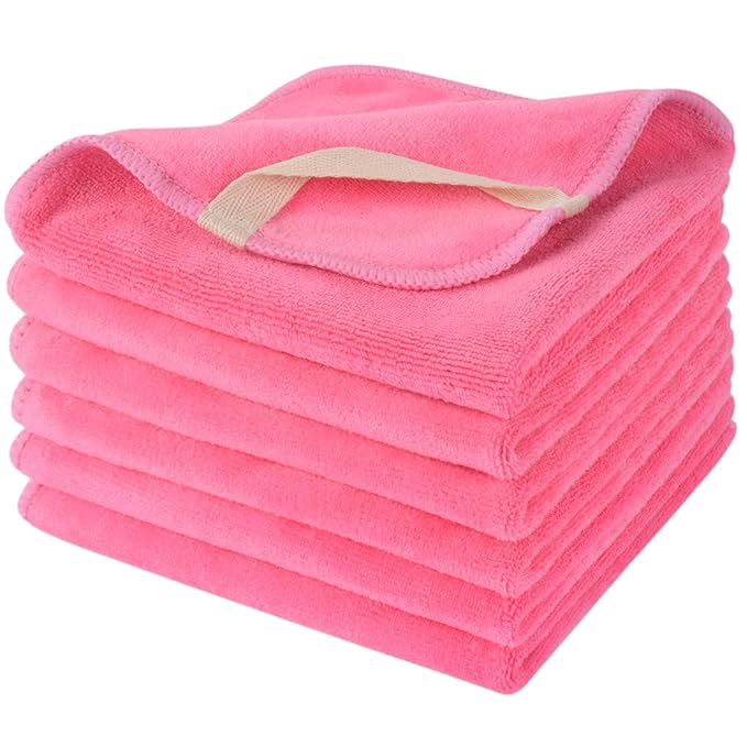SINLAND Microfiber Facial Cloths Fast Drying Washcloth 12inch x 12inch Dark pink 6 pack