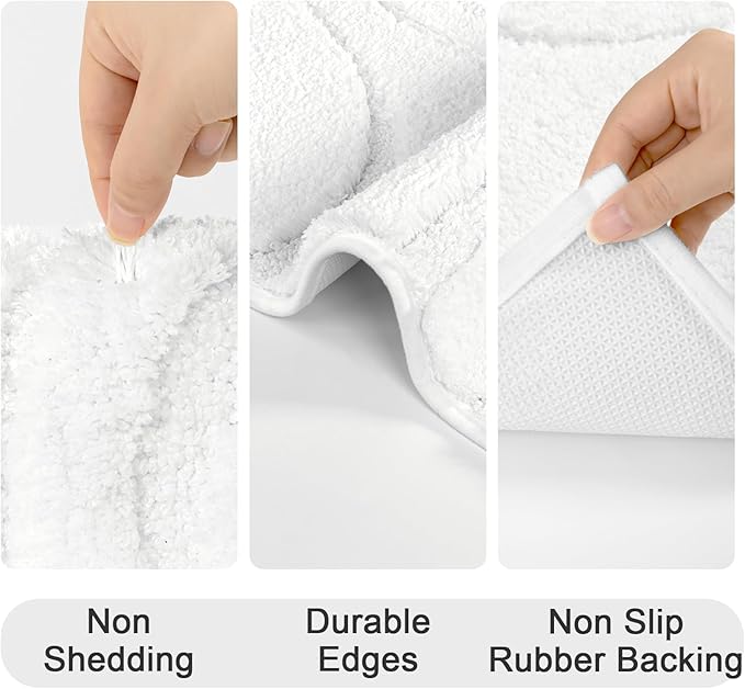 HEBE Bathroom Rugs Sets 5 Piece, Soft Absorbent Microfiber Bath Mat for Bathroom, Non Slip Washable Bath Rug Set with Toilet Cover, Bath Runner and U-Shaped Contour Toilet Rug, White