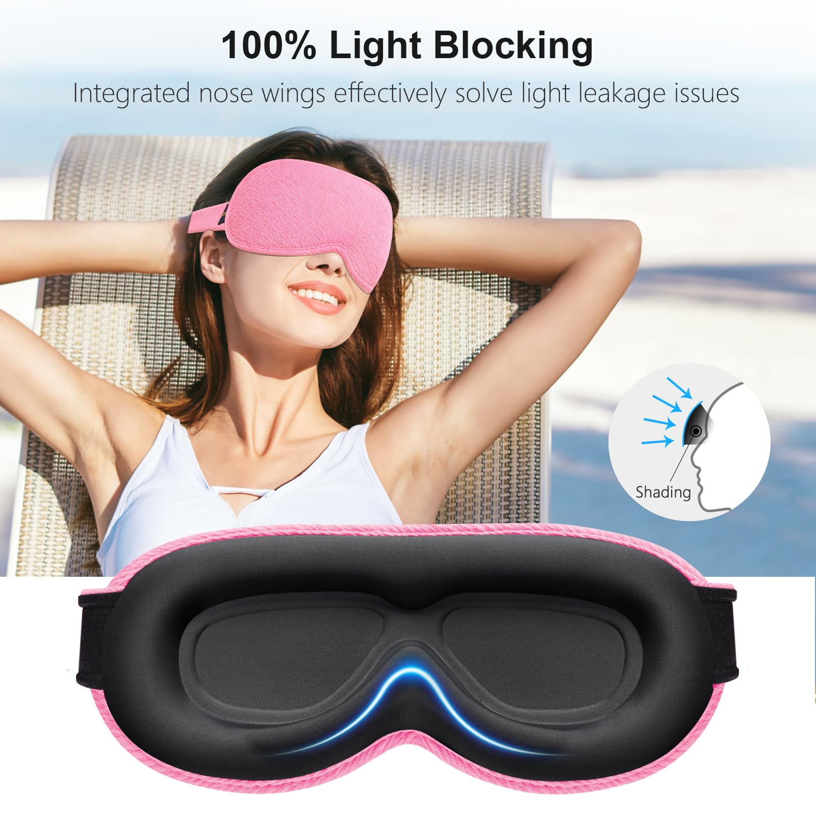 Gritin 100% Blackout Sleep Eye Mask for Women Men, Zero Pressure Sleep Mask