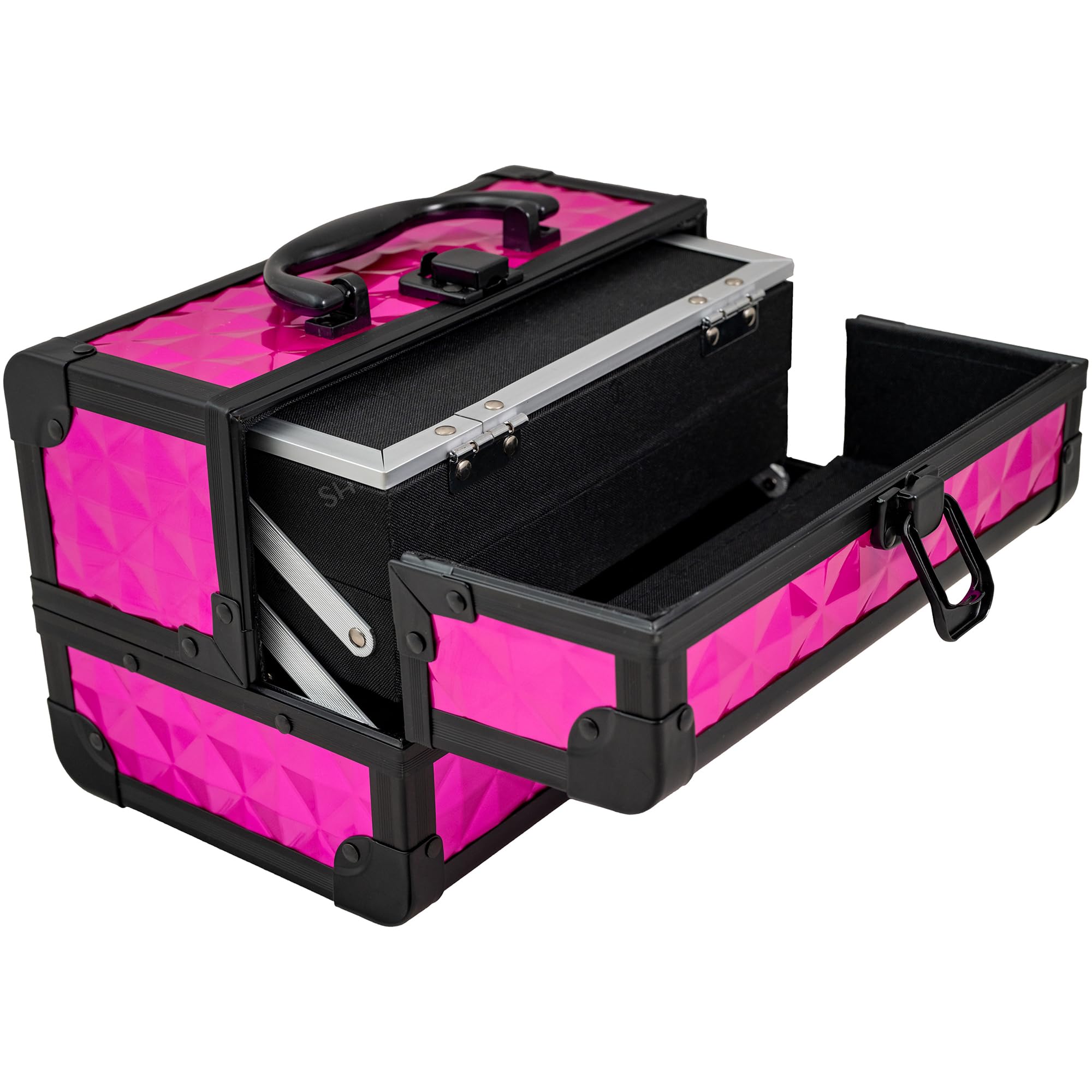 SHANY Chic Makeup Train Case Cosmetic Box Portable Makeup Case Cosmetics Beauty Organizer Jewelry storage with Locks, Multi trays Makeup Storage Box with Makeup Mirror - FOXY PINK