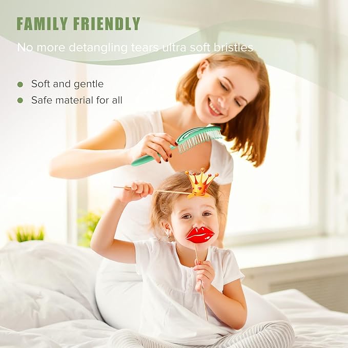 SHINLEA Hair Brush, Detangle Anti Tangle Brush, Spiral Hairbrush for Wet & Dry Hair, Women, Men, Kids, Glide Through Tangles For All Hair Types, Green