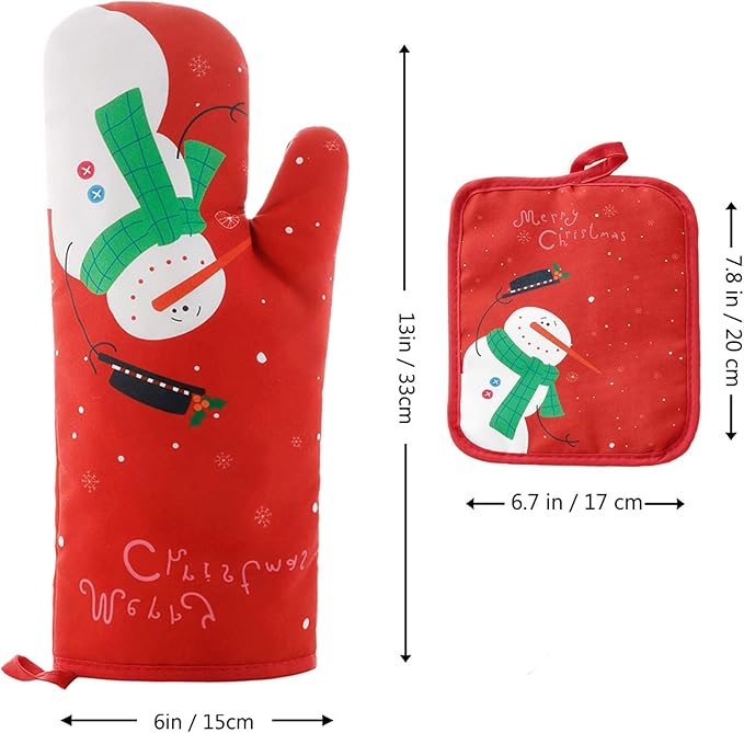Win Change Oven Mitts and Potholders BBQ Gloves-Oven Mitts and Pot Holders with Recycled Infill Silicone Non-Slip Cooking Gloves for Cooking Baking Grilling (4-Piece Set) (Red Christmas Snow)