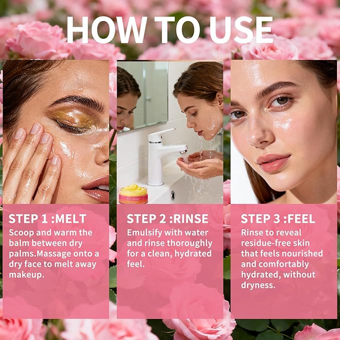 dewyhour Rose Makeup Remover Cleansing Balm – Melts Stubborn Waterproof Makeup for Daily Evening & Post-Gym, Nourishes Sensitive Skin, Zero Residue, One-Step Vegan Korean skincare for Travel 2.46 oz