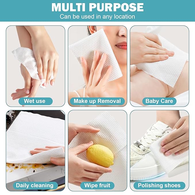 Face Towels, Disposable Face Towel 100 Count, Makeup Remover Dry Wipes, Soft Cotton Dry Wipes Facial Cloths Towelettes for Washing and Drying, Facial Tissue for Cleansing, Skincare