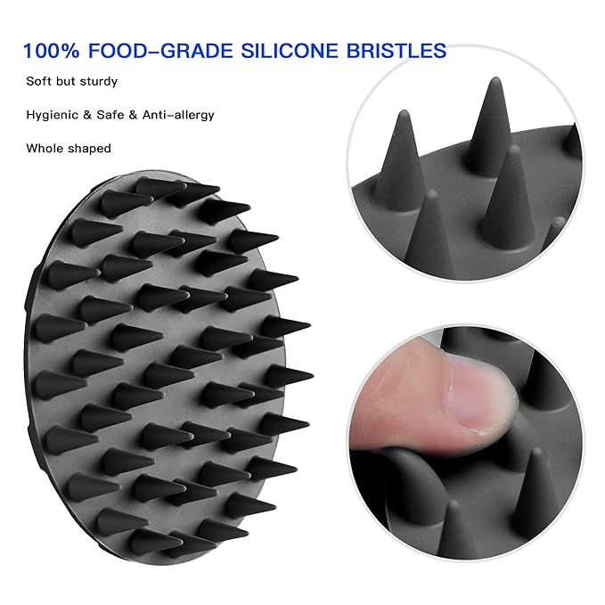 One-piece Silicone Scalp Massager Shampoo Brush Hair Wash, Black+Pink