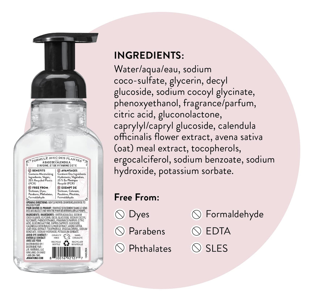 J.R. Watkins Moisturizing Foam Hand Soap Dispenser 3 Pack, Rose, 9 fl oz
