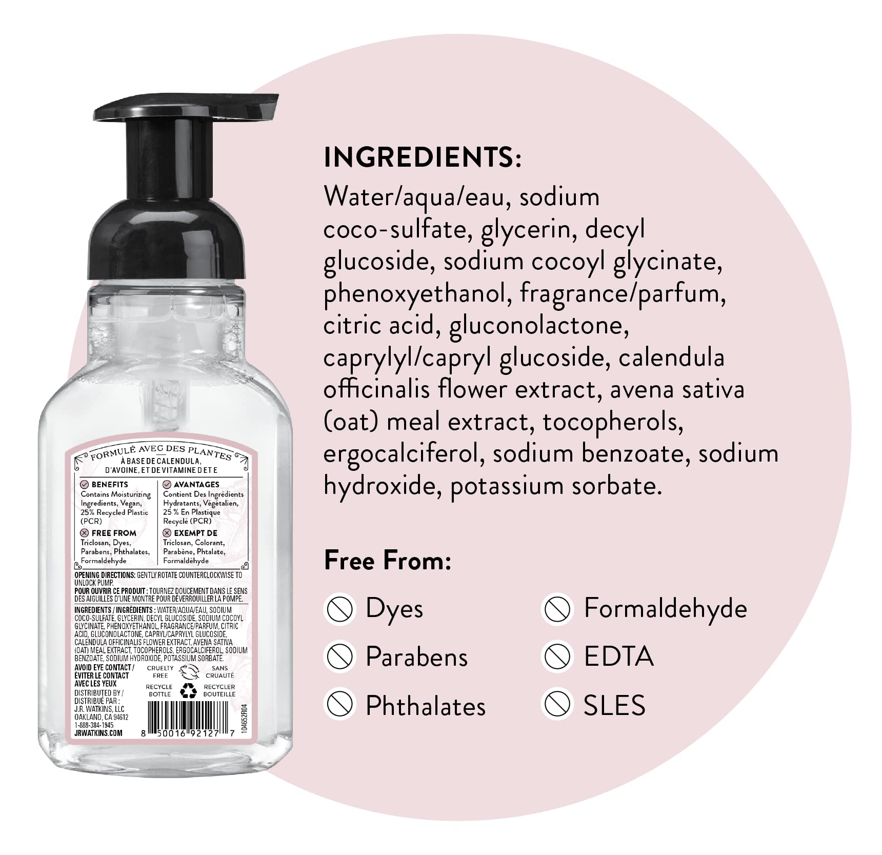 J.R. Watkins Moisturizing Foam Hand Soap Dispenser 3 Pack, Rose, 9 fl oz