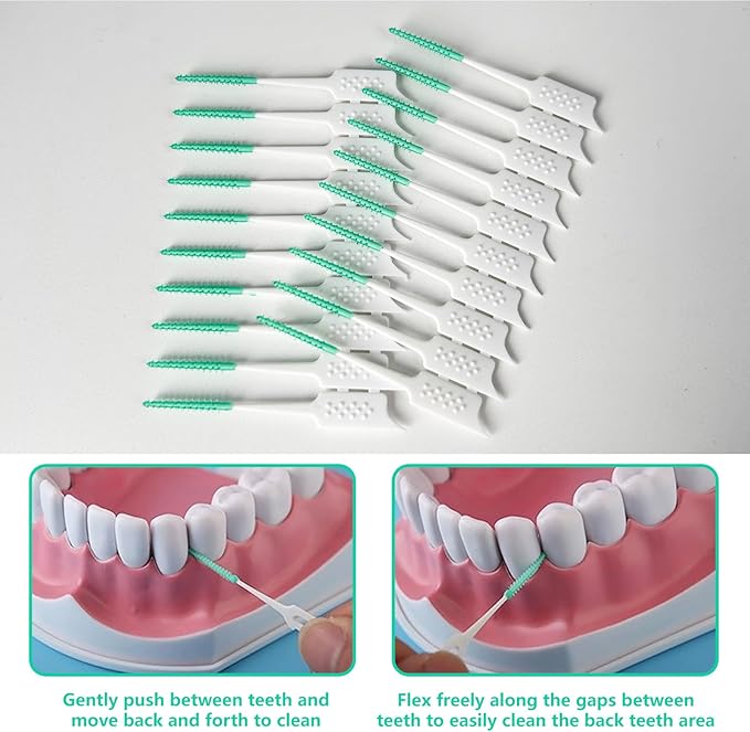 WQINX Dental Floss Picks Soft Silicone interdental Brush, Braces Brush, Floss Picks for Teeth, Disposable interdental Brush, Suitable for Cleaning Teeth Health(Green, 160pcs)