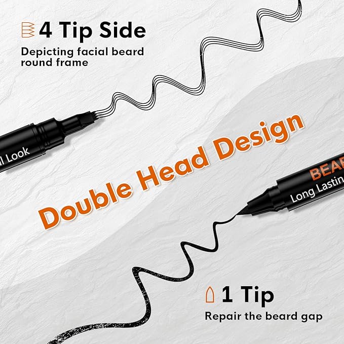 3-Pack Beard Pen Filler for Men, Waterproof & Sweat Proof Long-Lasting Beard Pen Kit with 2 Fillers & 1 Double-Headed Brush – Effectively Enhances Facial Hair (Black)
