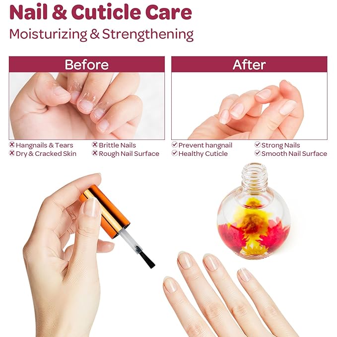 Cuticle Oil, Cherry Cuticle Nail Oil Infused with Real Flowers 15ml