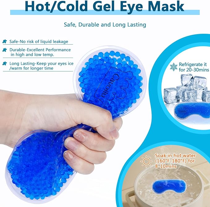 Cavoilu Sleep mask w/Cooling Gel Eye Mask, Heated Eye Mask for Sleeping, Reusable Ice Silk Stain Eye Cover Sleeping Mask for Travel, Home, Office, Yoga, Total Blackout, Stocking Stuffer (Zebra)