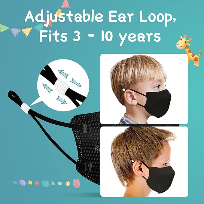 Funight Kids Face Mask, KN95 50 Pack Kids Masks 5-Layer Breathable, Disposable Masks With Adjustable Buckle for Boys Girls
