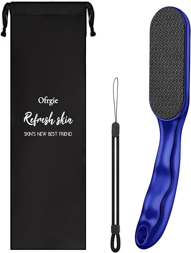 Ofrgie Nano Glass Foot File Professional Foot Scraper Dead Skin Rasp, Wet Dry Foot Callus Remover, Pedicure Tools for Feet Exfoliator, Anti-Slip Handle Rope & Storage Bag Gift for Women Blue