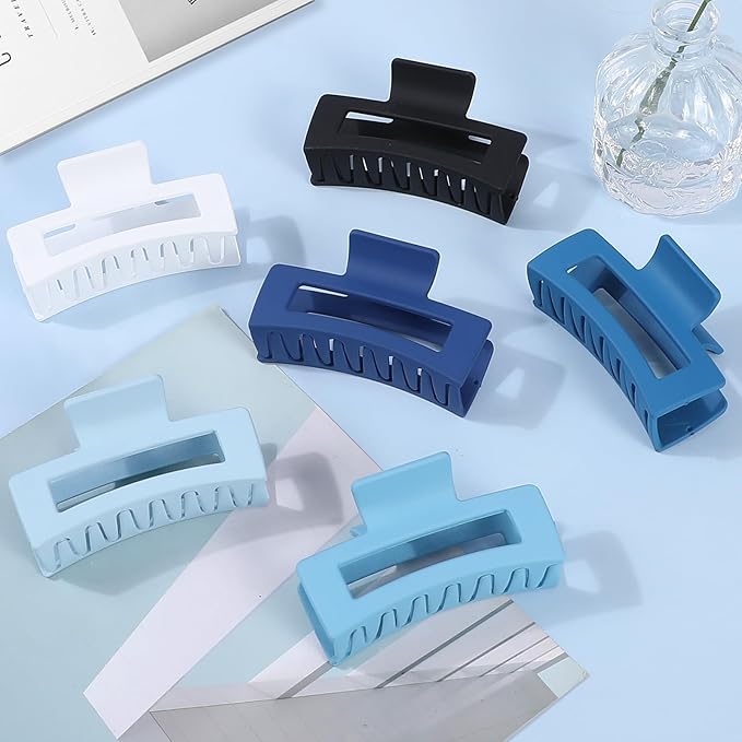 Sisiaipu 3.5 Inch Medium Hair Claw Clips 6 Pack Hair Clips for Women Square Rectangle Claw for Hair Banana Jaw Clips Hair Accessories for Girls (Blue)