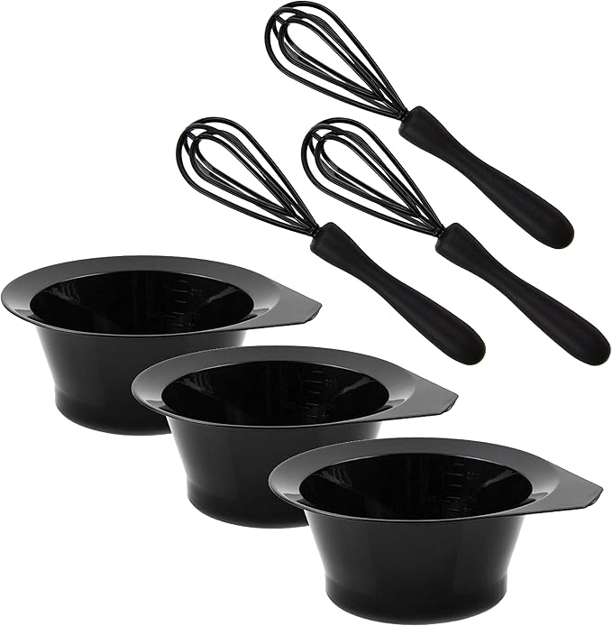 Hair Dye Bowl and Whisk Set - 3 Salon Tint Mixing Bowls - 3 Color Whisks