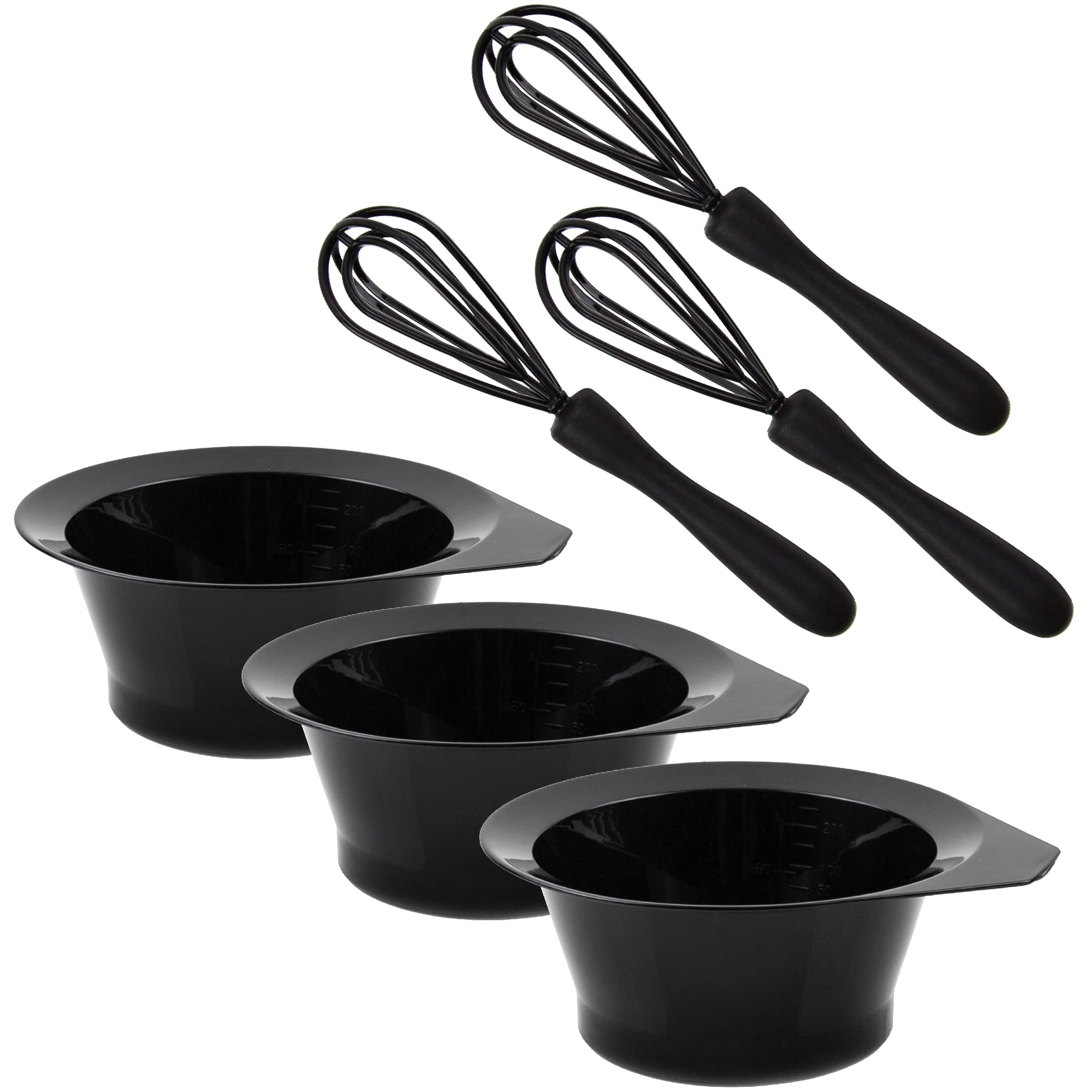 Hair Dye Bowl and Whisk Set - 3 Salon Tint Mixing Bowls - 3 Color Whisks