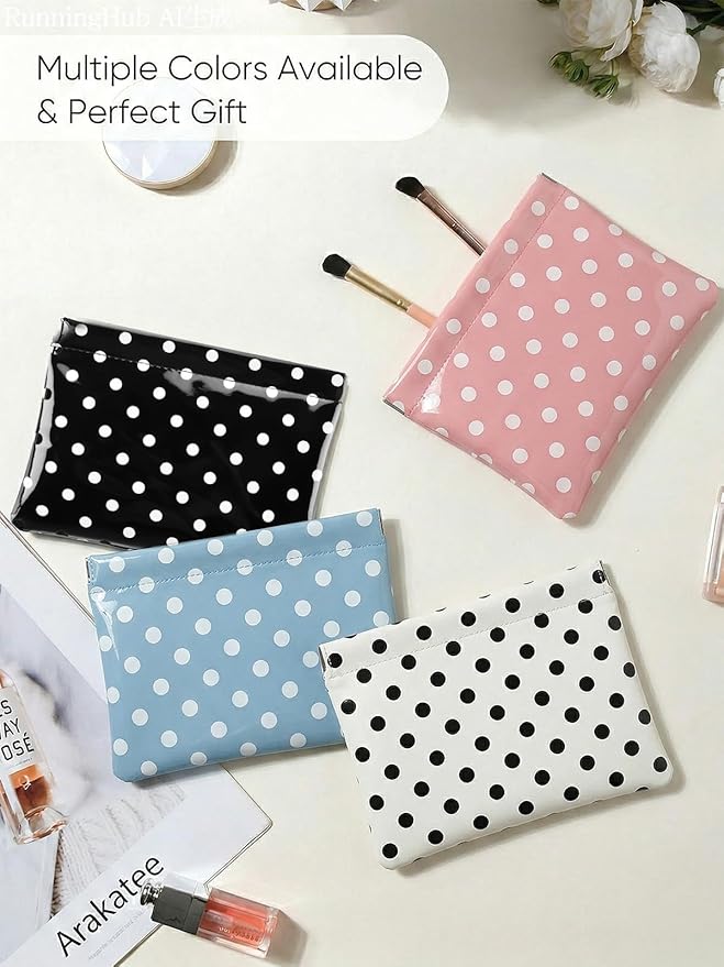 Ksriylm Dots Leather Makeup Pouch Set for Women Small Make Up Bag for Purse Waterproof Initial Makeup Cosmetic Bags Pouches for Purse Aesthetic Travel Toiletry Bag,Black White