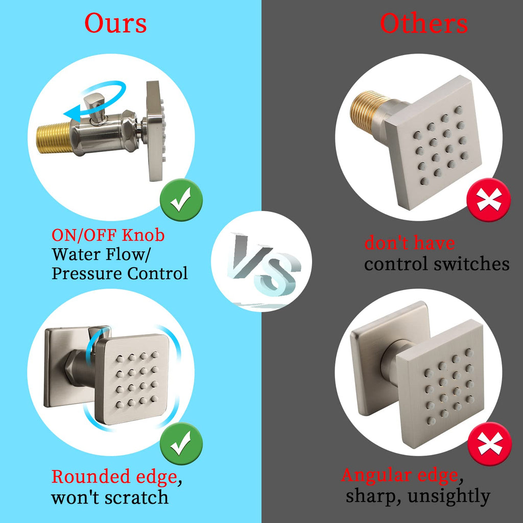 Backnets Solid Brass Independent Switch Shower Body Jets 6pcs Body Sprayer for Shower Massage Jets Wall Mount, Showerhead Can Swivel, Flow Can Be Controlled, Brushed Nickel