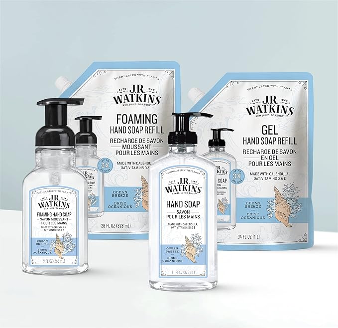 J.R. Watkins Foaming Hand Soap with Pump Dispenser, Moisturizing Foam Hand Wash, Alcohol-Free, Cruelty-Free, brise marine, 9 fl oz, 3 Pack