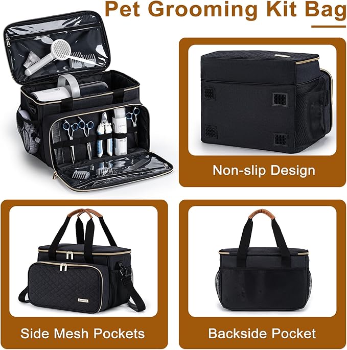 BABEYER Dog Grooming Vacuum Bag, Pet Grooming Kit Bag Perfect for Dog Hair Vacuum & Grooming Tool Kit Accessories- Black
