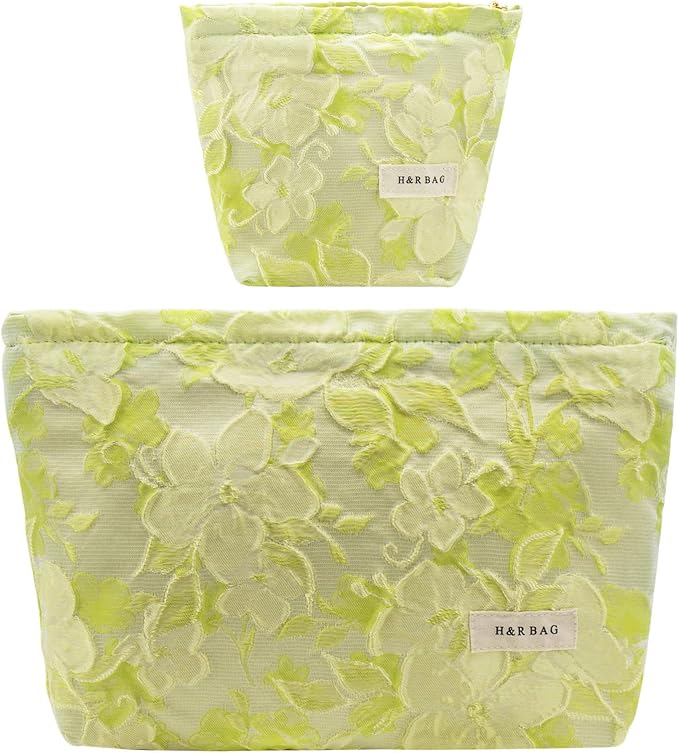 getgto 2 Pcs Makeup Bags, Large Cosmetic Bag Travel Toiletry Bag Organizer for Women, Embroidery Craft, Floral Makeup Bag Small Cosmetic Pouch Purse with Zipper Gifts for Girls Teen