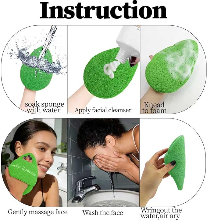 Large Face Sponges for Cleansing, Reusable Faces Scrubber Pads for Women for Washing Face, Gentle Esponjas Faciales for Deep Pore Cleansing, Blackheads, Daily Facial Cleans, Makup Remover (Green)
