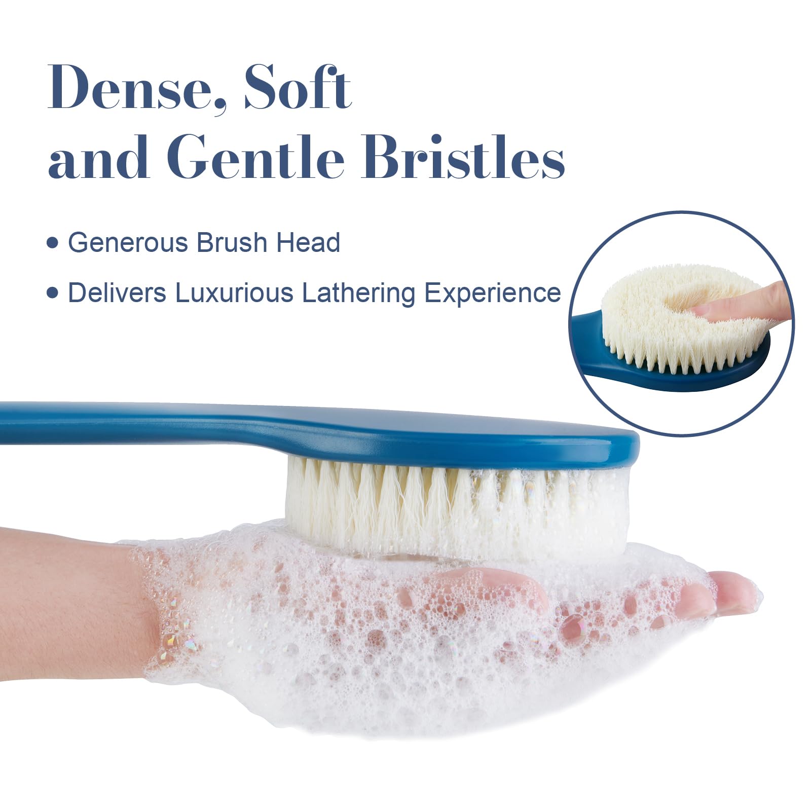 Back Scrubber for Shower, Shower Body Brush for Cleaning with Long Handle for Showering, 17 Inch Back Washer Exfoliator for Shower Men Women with Non-Slip Handle, Adhesive Hook (Navy Blue)