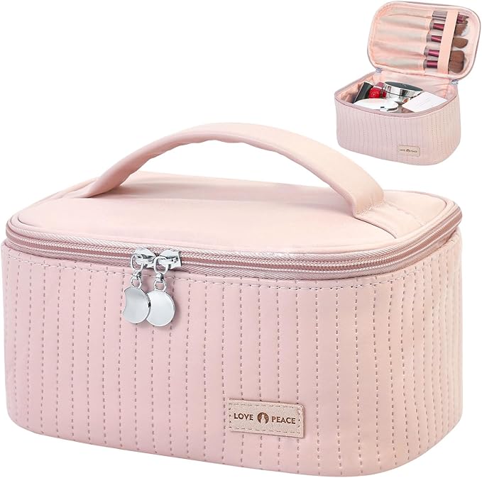 Yuilgdo Makeup Bag Travel Cosmetic Bag, Large Capacity Makeup Organizer Bag and Storage, Portable PU Leather Pouch Toiletry Bag Make up Organizer, Cosmetic Bags for Women