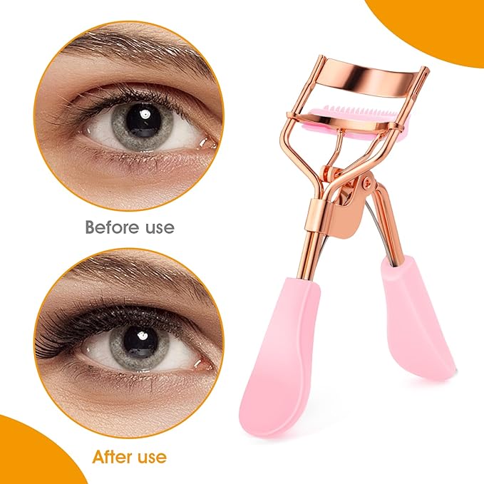 Eyelash Curler Kit Metal Eye Lashes Curler，Professional Makeup Tool with Built-in Comb Eye with 10 Replacement Refill Pads Get Dramatically Curled Eyelashes for Women Girl (Pink)