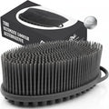 Avilana Silicone Body Scrubber for Shower – SGS Certified Food Grade Dual Sided Bath Brush, Gentle Exfoliating Silicone Loofah Alternative, Sensitive Skin Body Brush (Dark Gray-Silver, Massage)