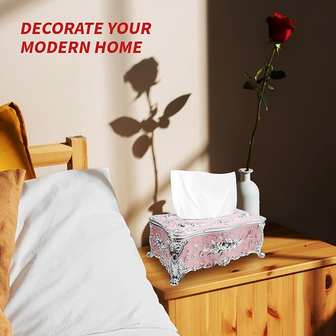 Geesatis Tissue Box Cover, Rectangle Tissue Box Holder, Rectangular Napkin Facial Tissues Holder for Bathroom Toilet Bedroom Living Room Table Desk Office Dresser, 1 Pcs Pink 9.05''x4.93''x3.74''