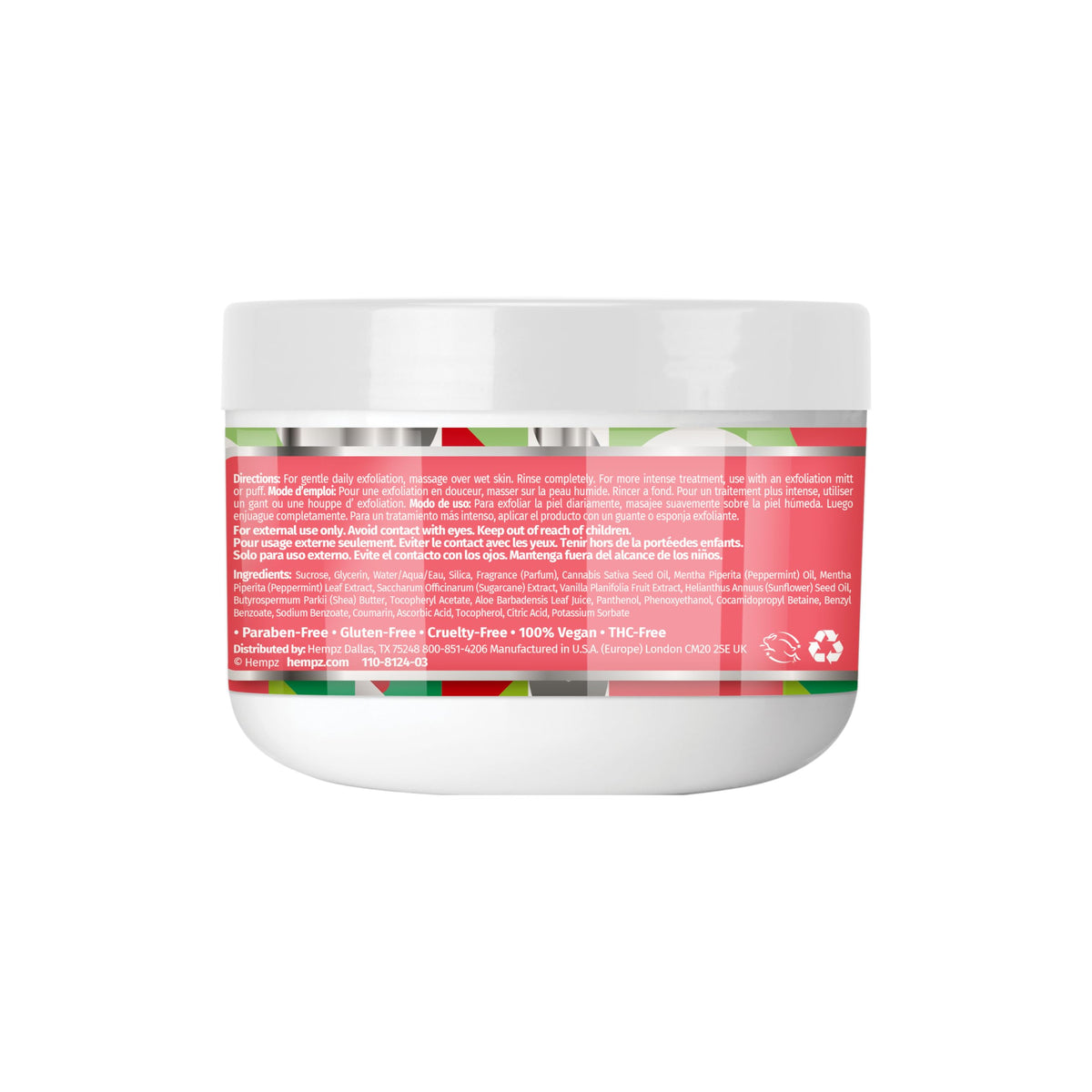 Hempz Crushed Peppermint, Sugar Body Scrub, 4 oz