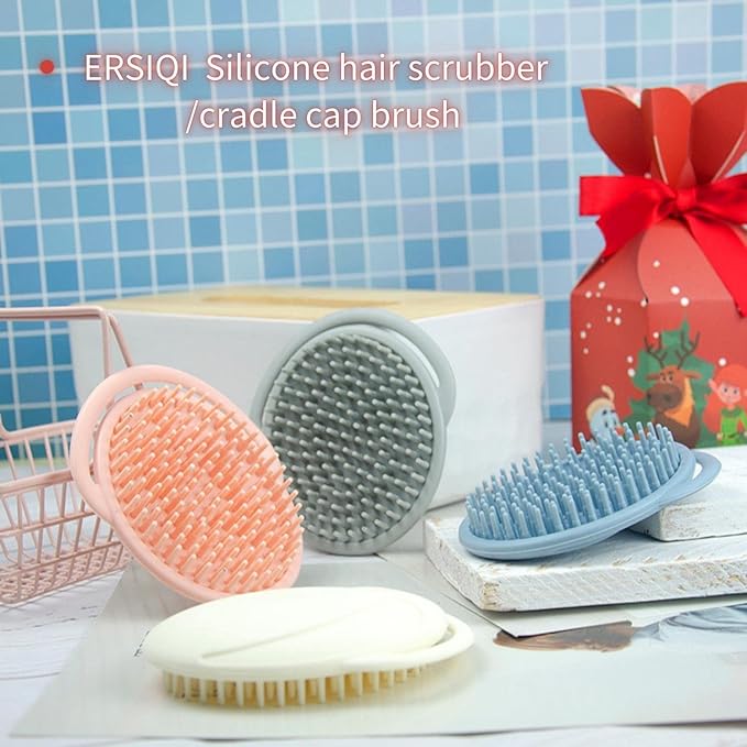 Baby Cradle Cap Comb, Silicone Scalp Massager, Soft Bristle Shampoo Brush for Newborns and Toddlers, Head Massager Scalp Stress Relax (Grey)